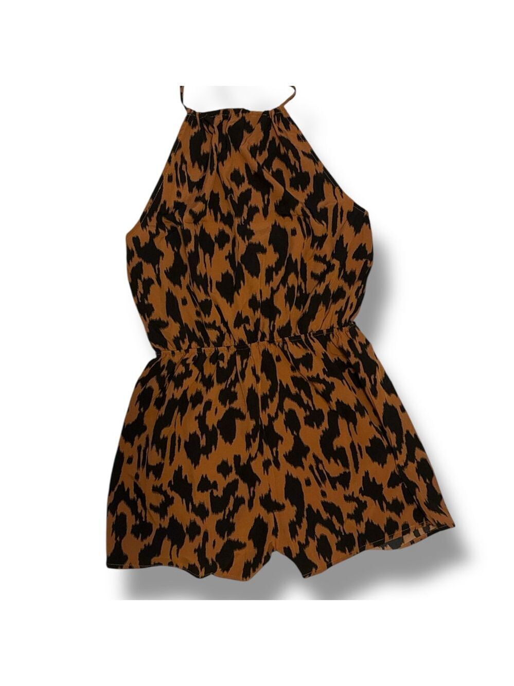 Brown Black Leopard Print Halter Romper Size M by SHEIN